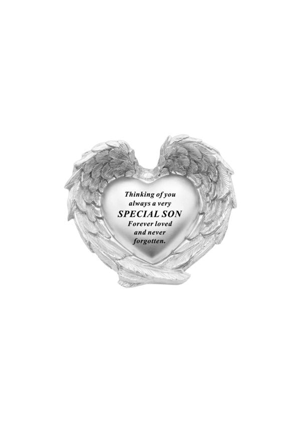 Options - silver heart in wings outdoor plaque