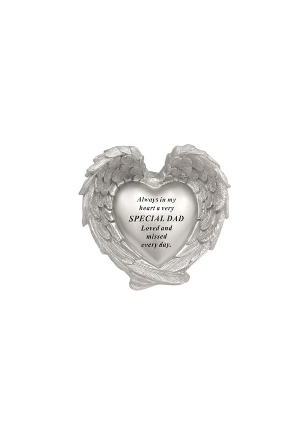 Options - silver heart in wings outdoor plaque