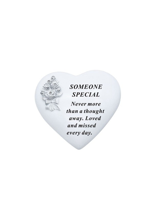 Someone Special White Heart Stone With Silver Three Diamante Rose Bouquet