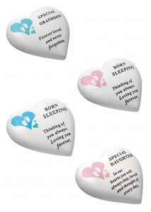 Options -  memorial Heart With Blue or Pink Heart And Footprints Detail