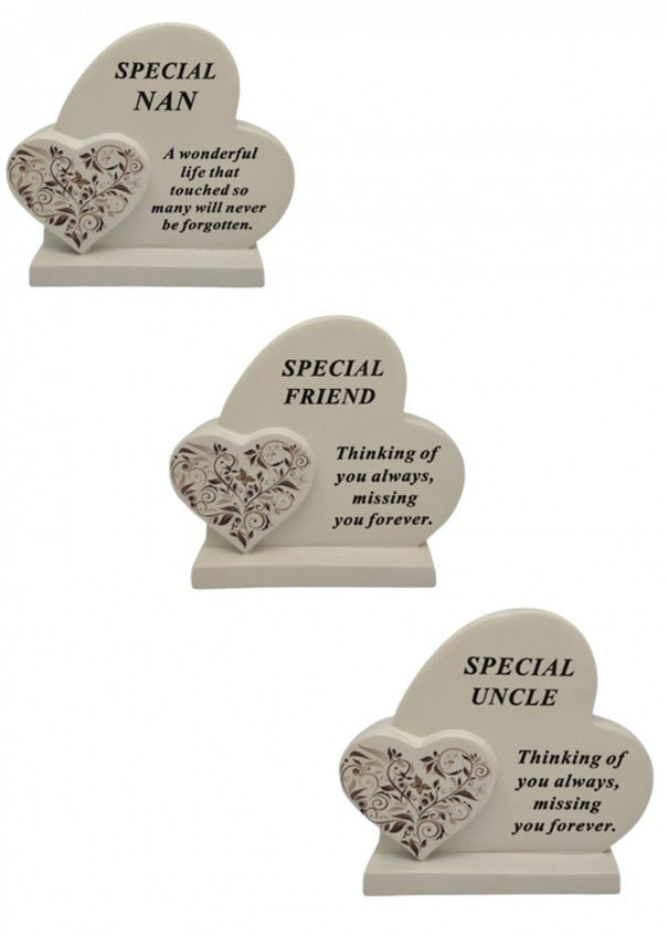 Options - Cream Double Heart Memorial With Message And Floral Detail graveside Decor