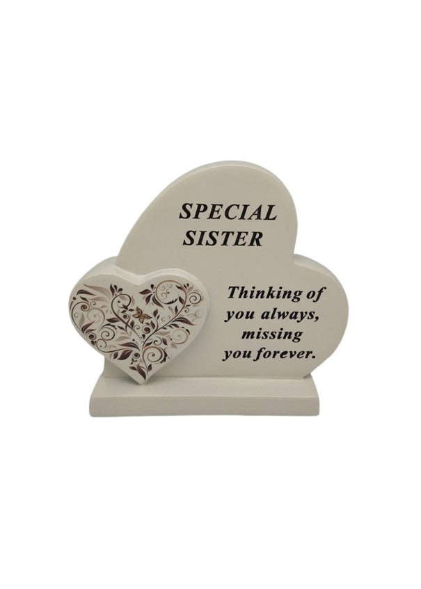 Options - Cream Double Heart Memorial With Message And Floral Detail graveside Decor