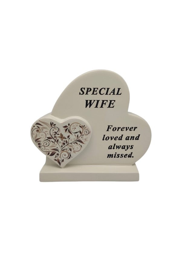 Options - Cream Double Heart Memorial With Message And Floral Detail graveside Decor