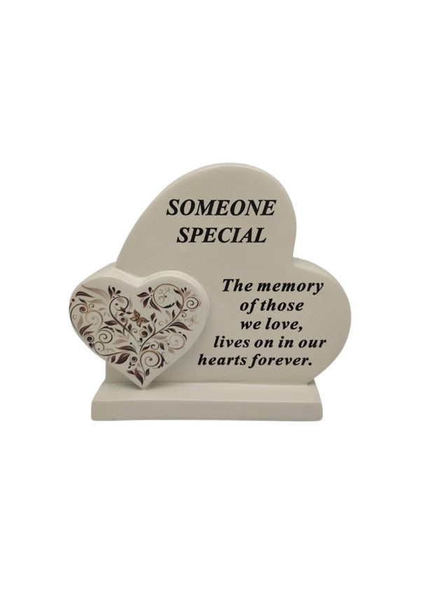 Options - Cream Double Heart Memorial With Message And Floral Detail graveside Decor