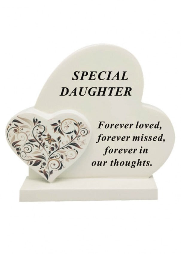 Options - Cream Double Heart Memorial With Message And Floral Detail graveside Decor