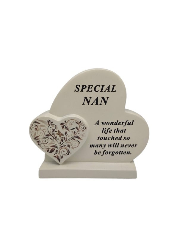 Options - Cream Double Heart Memorial With Message And Floral Detail graveside Decor