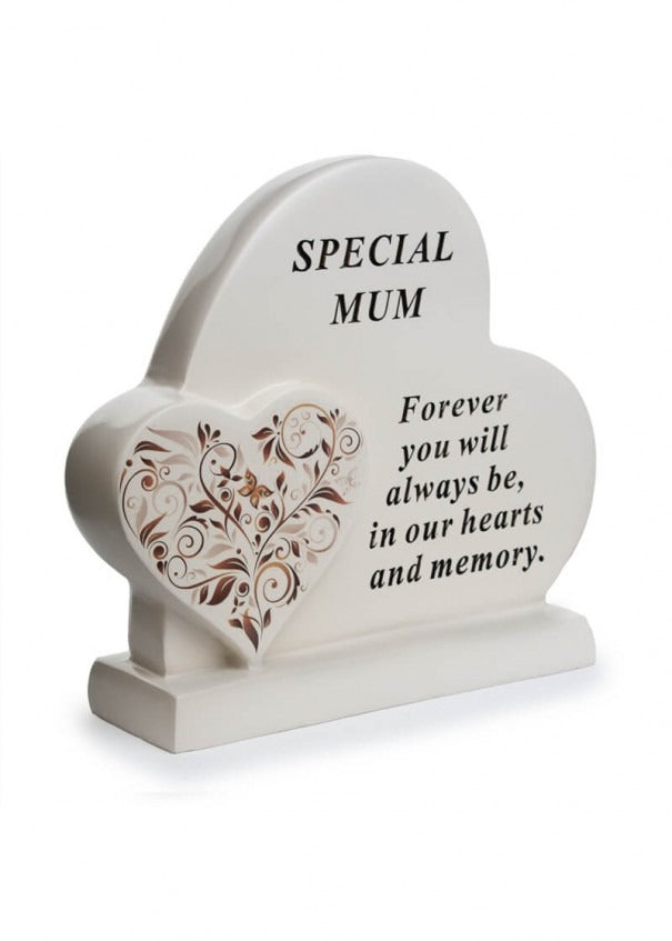 Options - Cream Double Heart Memorial With Message And Floral Detail graveside Decor
