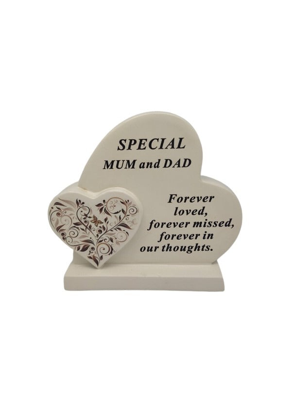 Options - Cream Double Heart Memorial With Message And Floral Detail graveside Decor