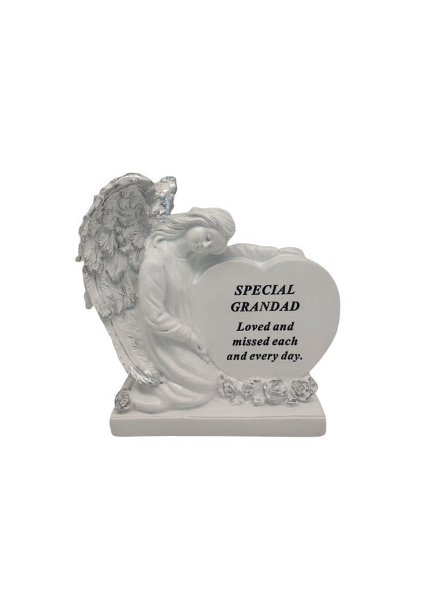 Options - A Stunning Memorial White Heart With Sleeping Angel, indoor & outdoor use