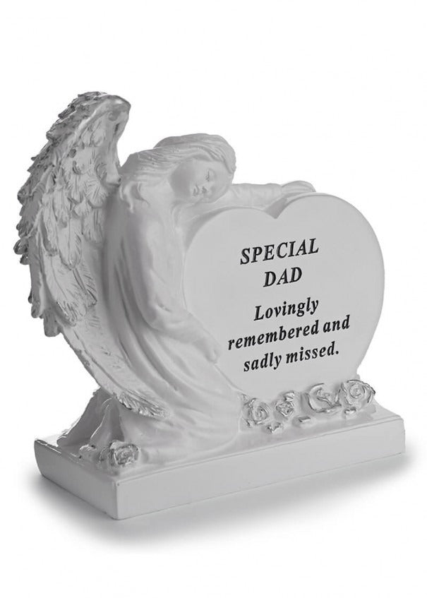 Options - A Stunning Memorial White Heart With Sleeping Angel, indoor & outdoor use