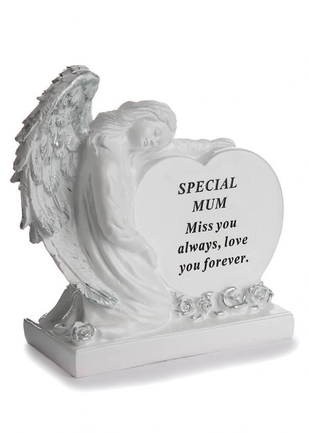 Options - A Stunning Memorial White Heart With Sleeping Angel, indoor & outdoor use
