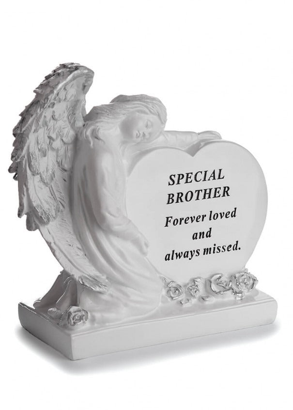 Options - A Stunning Memorial White Heart With Sleeping Angel, indoor & outdoor use