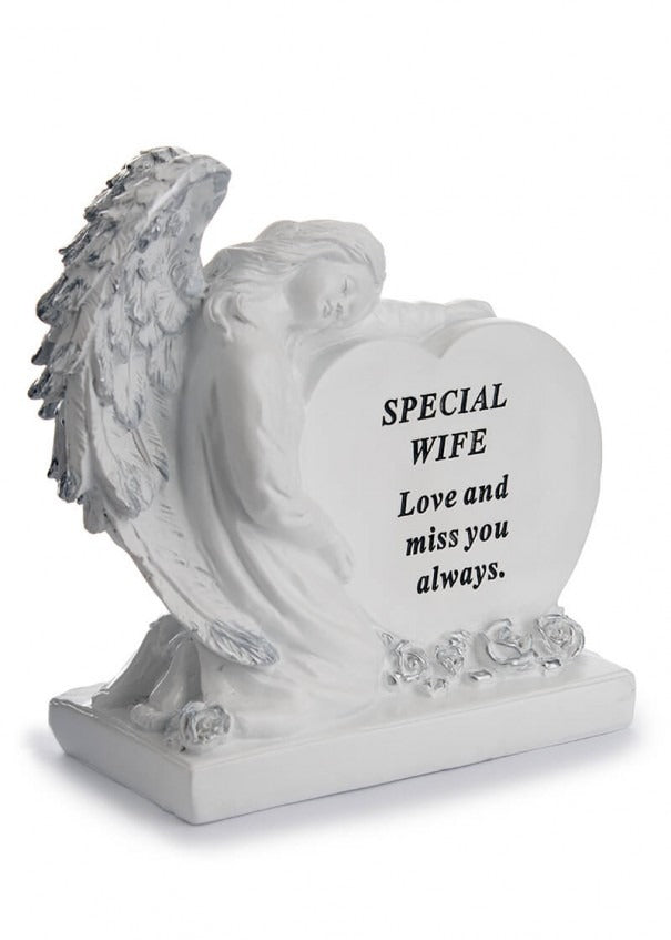 Options - A Stunning Memorial White Heart With Sleeping Angel, indoor & outdoor use