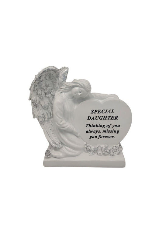 Options -  A Stunning Memorial White Heart With Sleeping Angel, indoor & outdoor use
