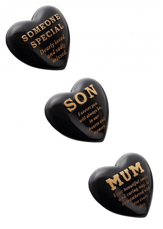 Options - Black Heart With Gold Letters memorial stone