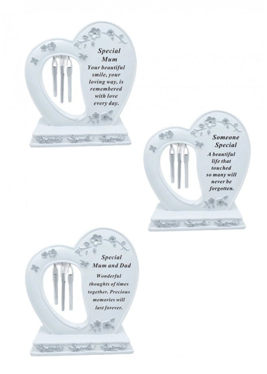Options - White Heart wind Chime with flower & sparkle detail