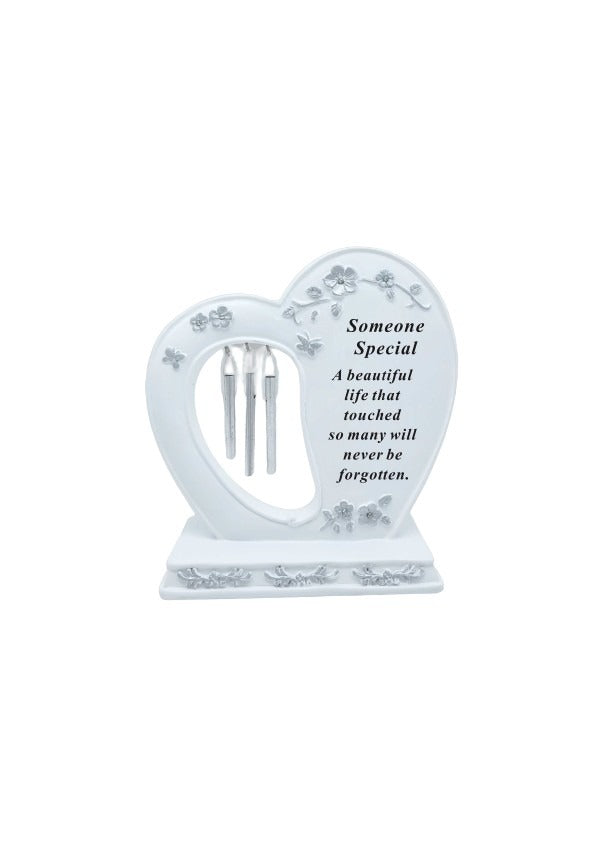 Options - White Heart wind Chime with flower & sparkle detail