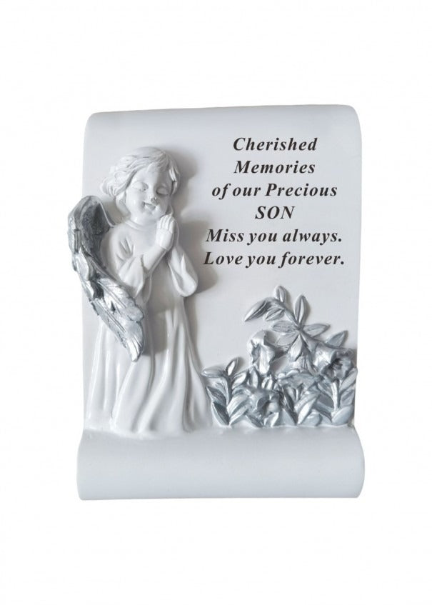Options - White & Silver Cherub memorial Scroll