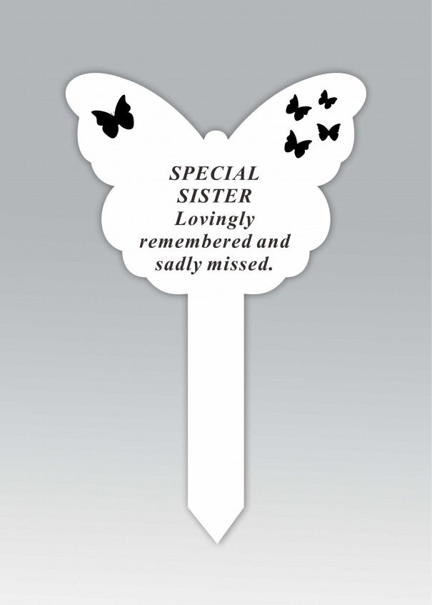 Options - White Plastic Butterfly Stake with black detail