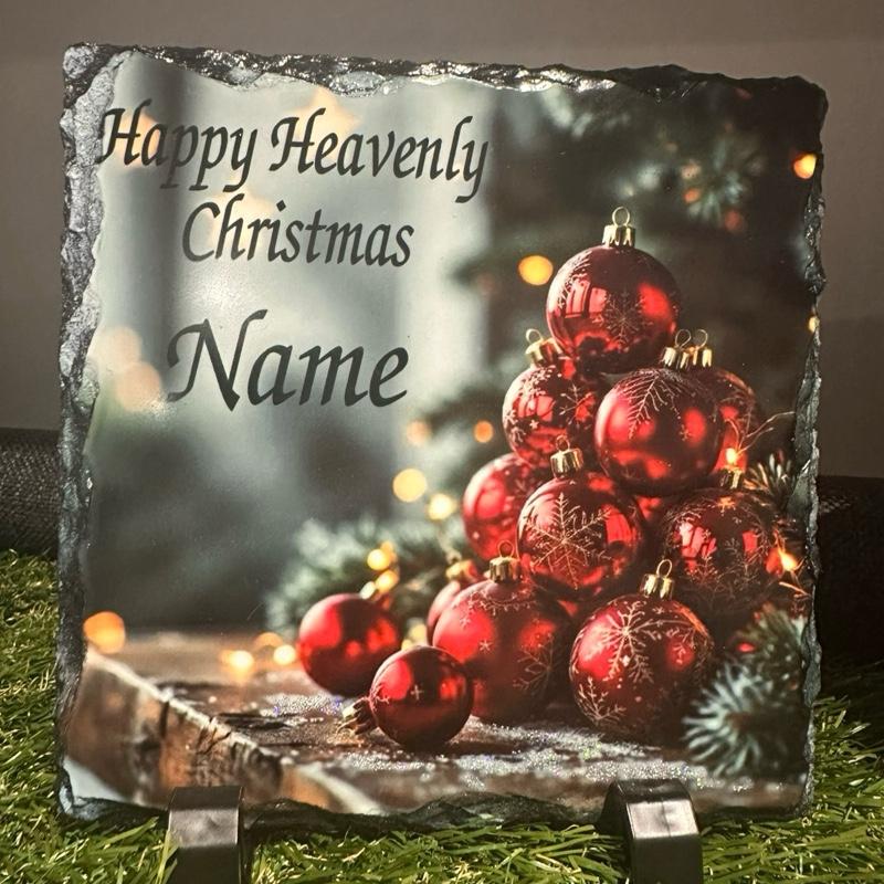 Personalised Christmas bauble memorial slate with glitter detail indoor and outdoor