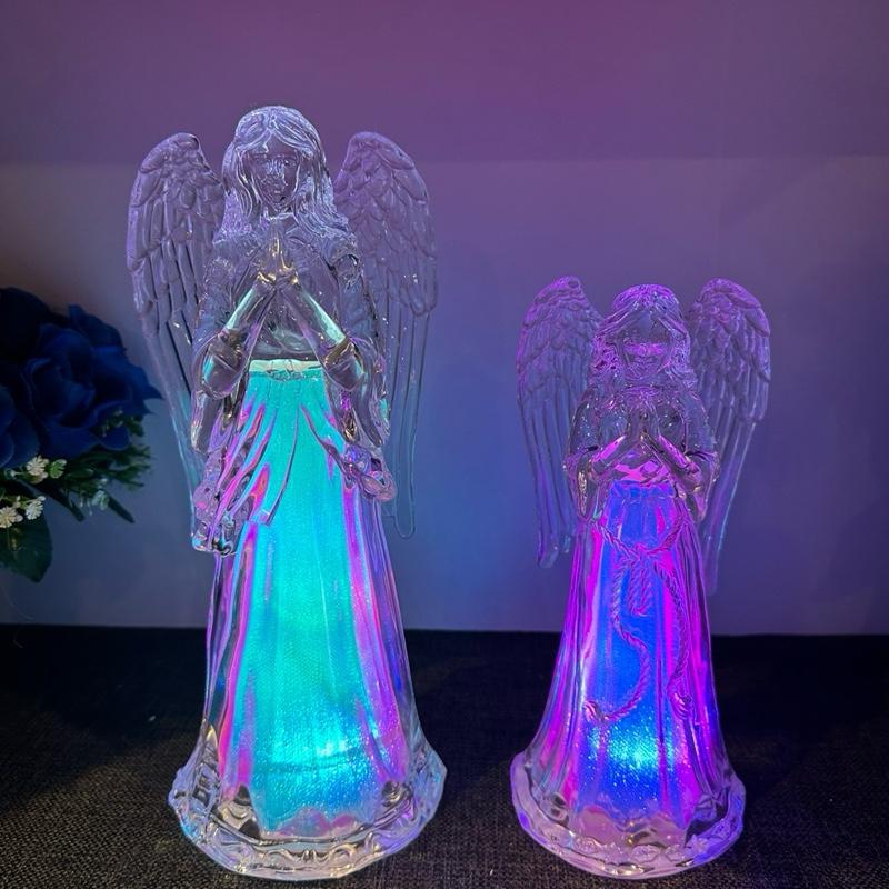 Size options - LED colour changing acrylic angel indoor use battery or USB