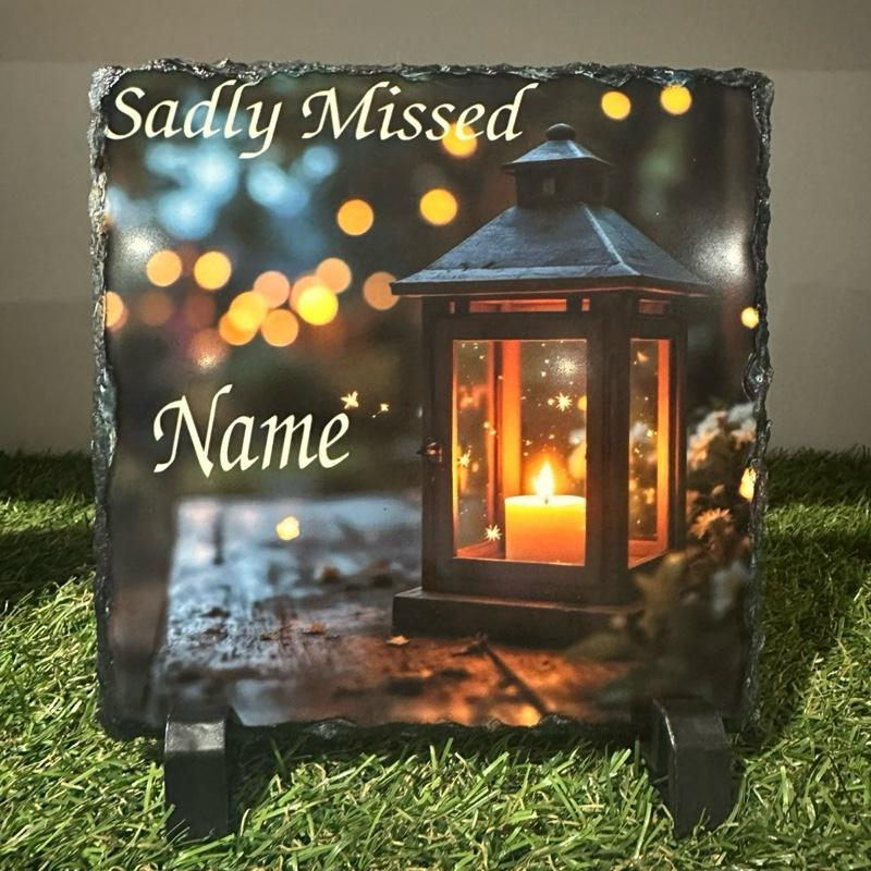 Personalised memorial lantern design outdoor slate