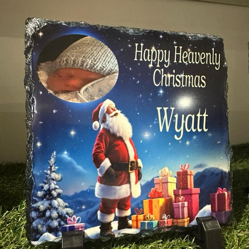 personalised photo Santa memorial slate with glitter detail indoor and outdoor