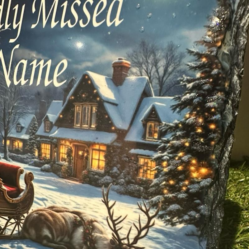 Personalised memorial Christmas sleigh & reindeer design outdoor slate with glitter details