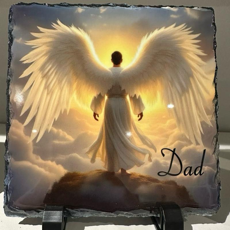 Personalised Sunset Angel Man Wings Design Outdoor Indoor Slate Glitter Option