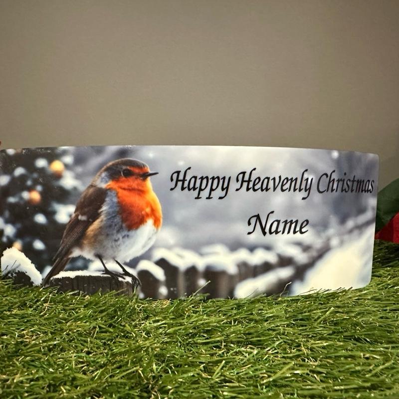 Christmas robin memorial plaque with glitter details indoor or outdoor use