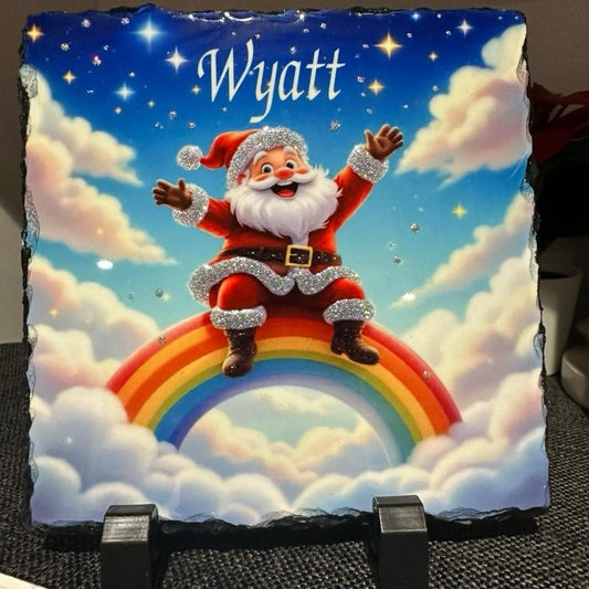 Personalised Santa rainbow memorial slate with glitter indoor and outdoor