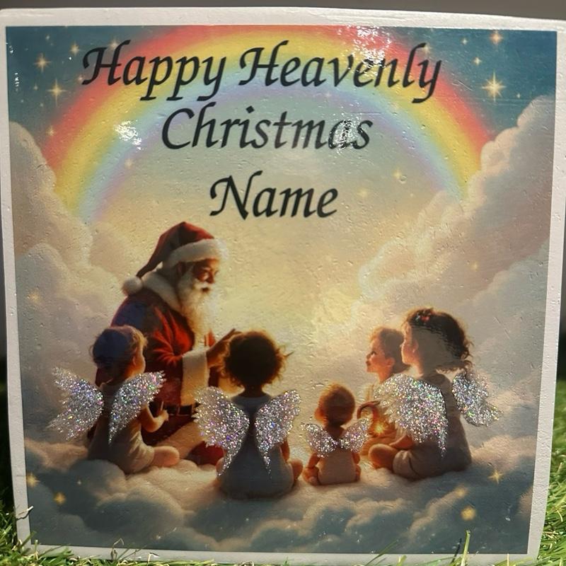 Christmas Santa heaven angel babies  weighted memorial flower vase with glitter detail