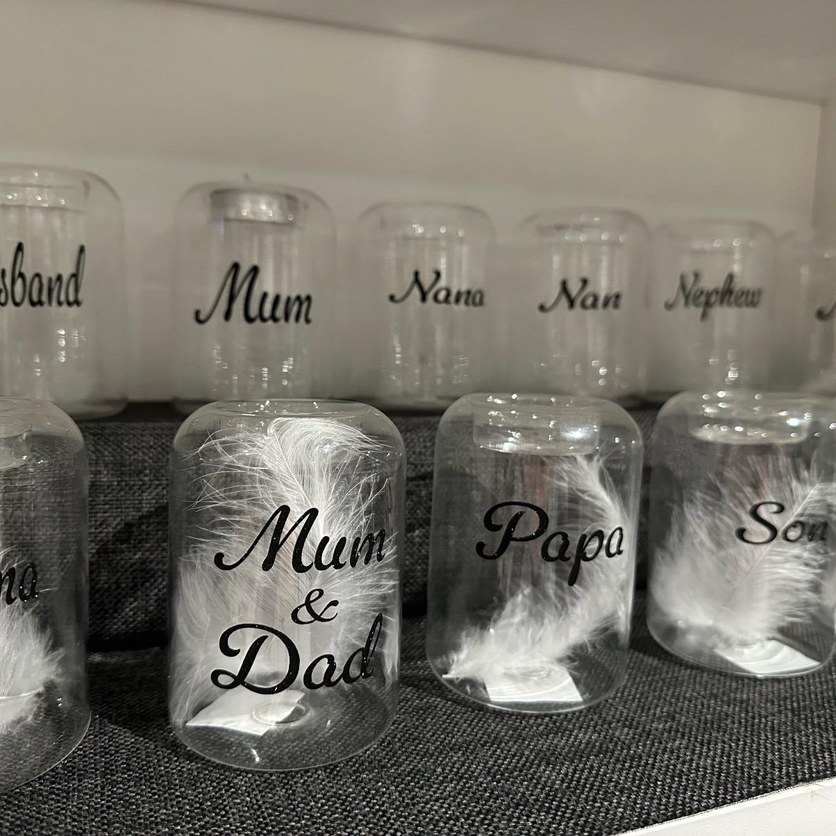 Glass glitter Feather memorial tealight holders