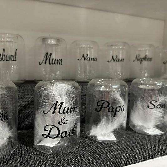 Glass glitter Feather memorial tealight holders