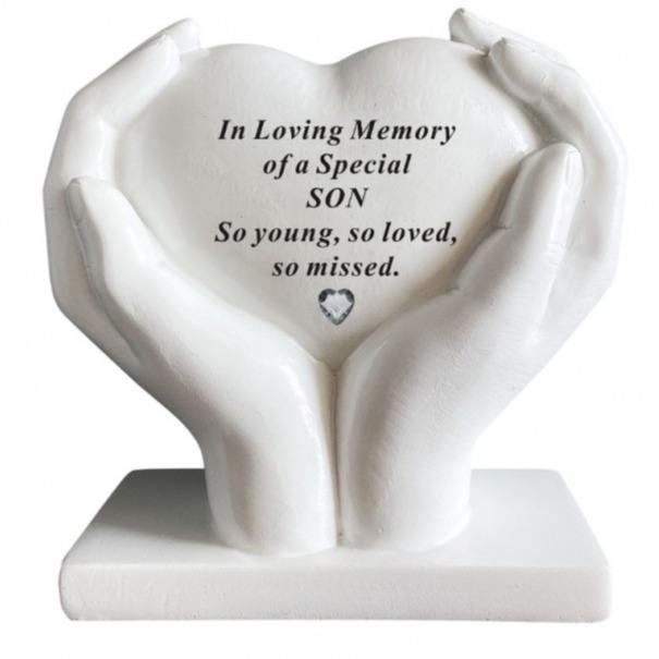 Heart In Hands With Heart Stone Outdoor Memorial Plaque