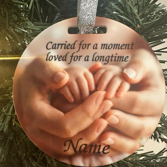 Carried for a moment hands - Christmas tree bauble acrylic