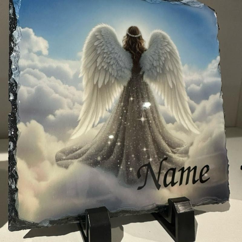Personalised angel clouds memorial slate with glitter detail option indoor and outdoor