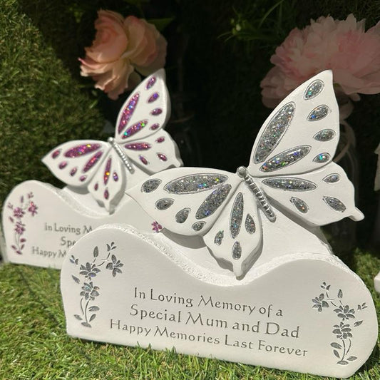 Butterfly On A Rock memorial Graveside-White & glitter option
