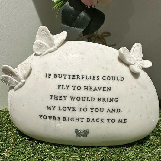 Butterfly Graveside Pebble memorial - Fly To Heaven - glitter option