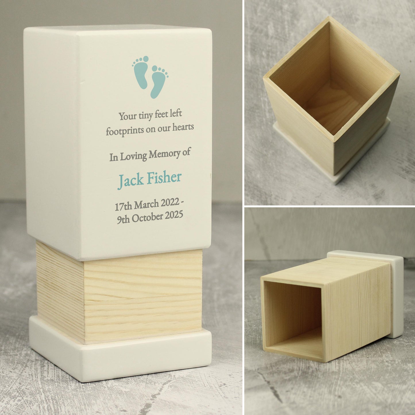 Personalised Baby Boy blue Small Wooden Urn keepsake Decor