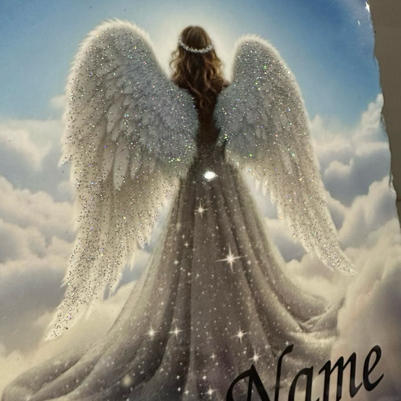 Personalised angel clouds memorial slate with glitter detail option indoor and outdoor