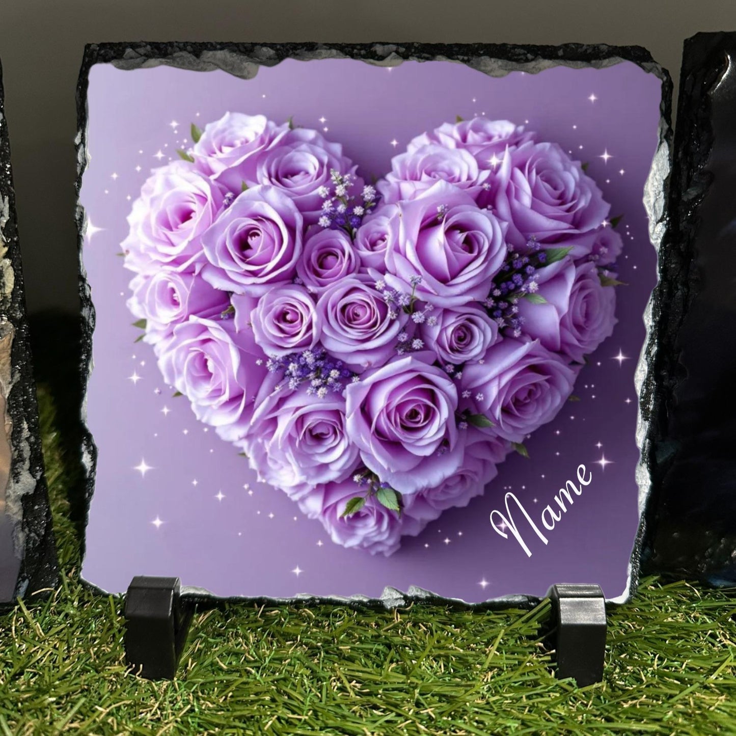 Personalised Purple Rose heart design outdoor or indoor slate with or without crystal details