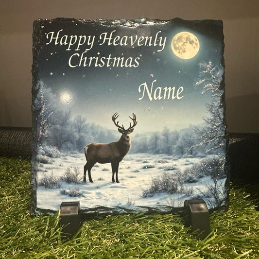Personalised Christmas Stag memorial slate with glitter indoor and outdoor