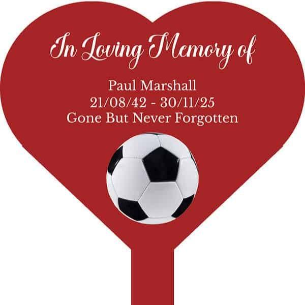 Personalised Football In Loving Memory Heart Memorial Stake Various Colours Available