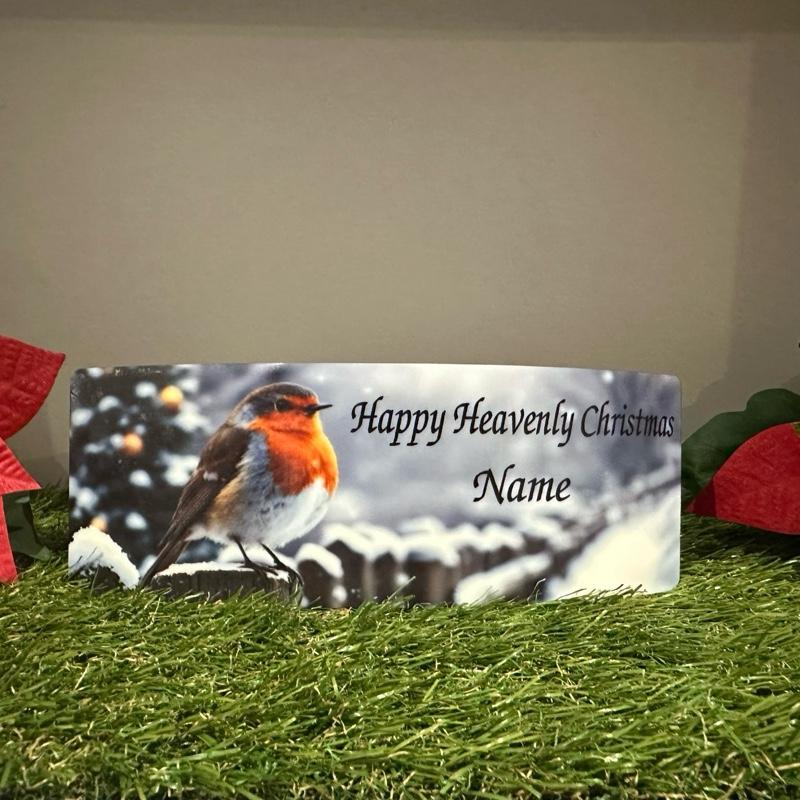 Christmas robin memorial plaque with glitter details indoor or outdoor use