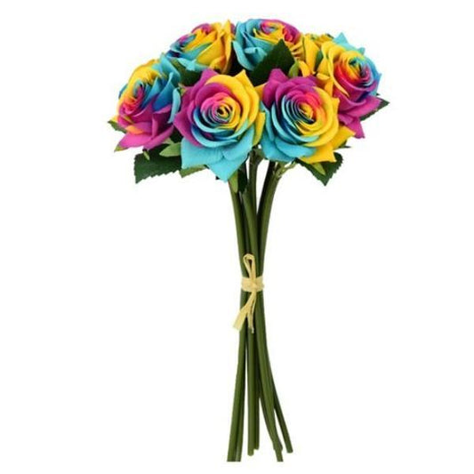 RAINBOW ROSE BUNDLE 35cm FAUX FLOWERS