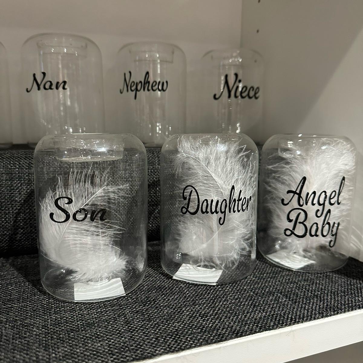 Glass glitter Feather memorial tealight holders