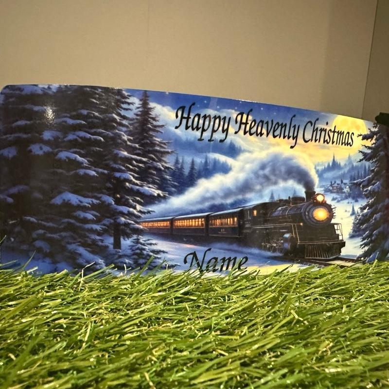 Christmas train memorial plaque with glitter details indoor or outdoor use