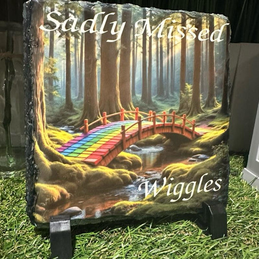 Personalised rainbow bridge outdoor slate with glitter detail