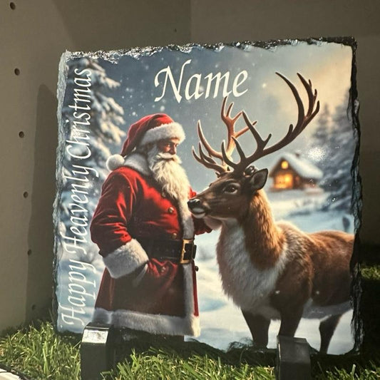 Personalised Santa & reindeer memorial slate with glitter indoor and outdoor